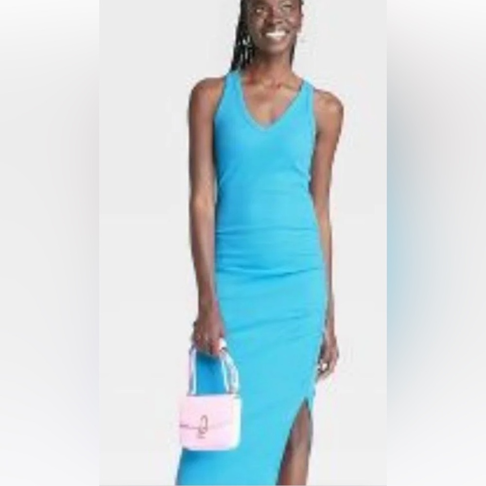 A New Day/ Turquoise Ruche Dress XS/ worn once. Beautiful comfy V neck dress
